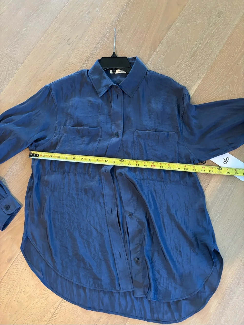 ALO Yoga Semi-Sheer Golden Hour Button Down Long Sleeve Small Navy NWT Top Shirt